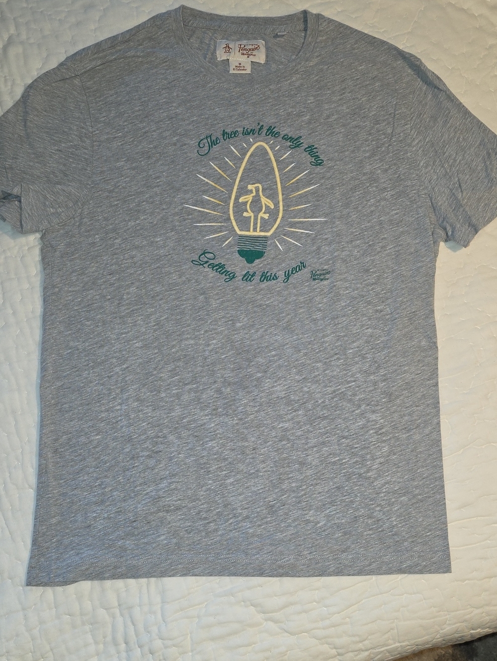 Original Penguin Gray Short-Sleeve Tee with Green and Gold Graphic
